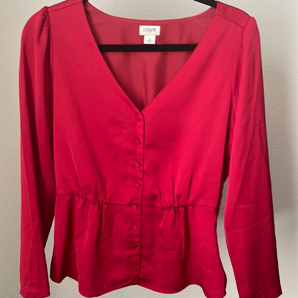 Red satin J Crew blouse
